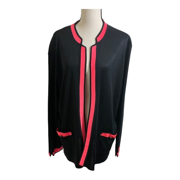 Ming Wang open front Cardigan black and pink details.size Large. - Picture 1 of 11